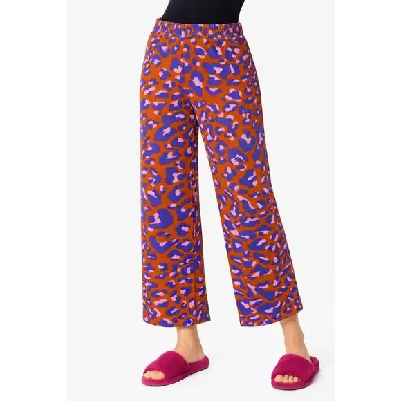 IMAN Global Chic Orange Purple Leopard Print Wide Leg Pants Pull-On Size M - Picture 1 of 5